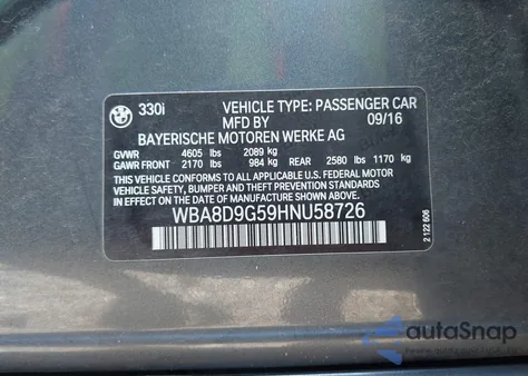 2017 BMW 330I xDrive from USA, damaged, VIN WBA8D9G59HNU58726